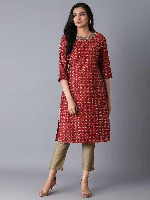 women's straight kurta - 17627158 - Very Small Image - 1