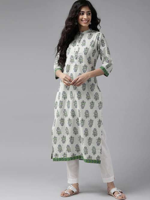 grey cotton straight kurta - 17628021 - Very Small Image - 1