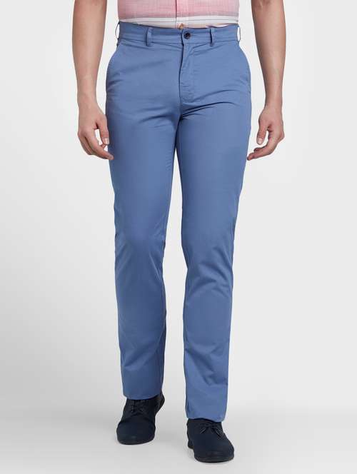 blue solid flat front casual trouser - 17669661 - Very Small Image - 1