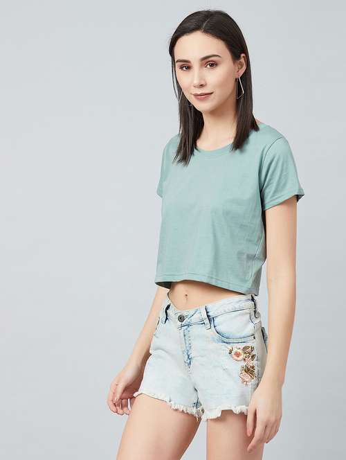 women's crop round neck t-shirt - 17671449 - Very Small Image - 1
