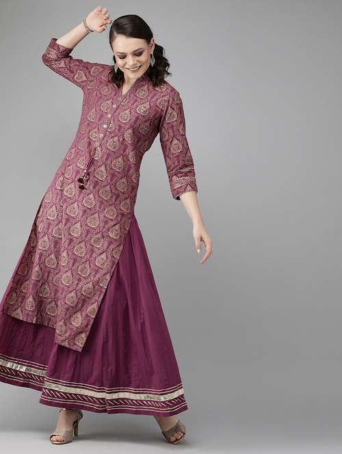 purple cotton kurta sharara set - 17691519 - Very Small Image - 1
