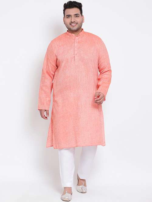 pink solid linen kurta pyjama set - 17718899 - Very Small Image - 1