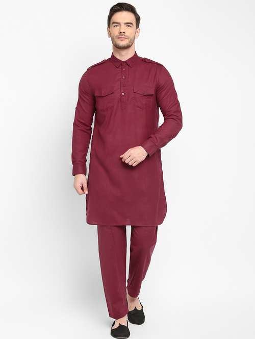 maroon solid pathani set - 17718907 - Very Small Image - 1