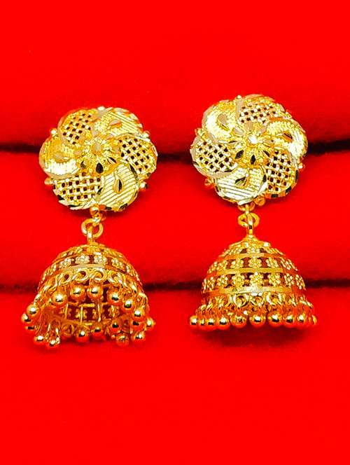gold brass jhumka earring - 17745792 - Very Small Image - 1
