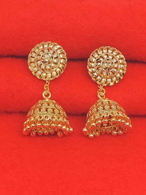 gold brass jhumka earring - 17749411 - Very Small Image - 1