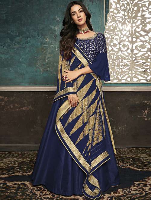 blue silk semistitched suit - 17755185 - Very Small Image - 1