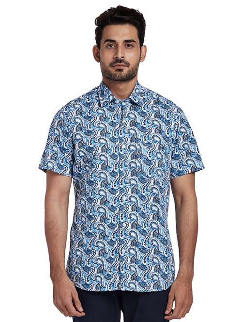 blue printed casual shirt - 17767143 - Very Small Image - 1