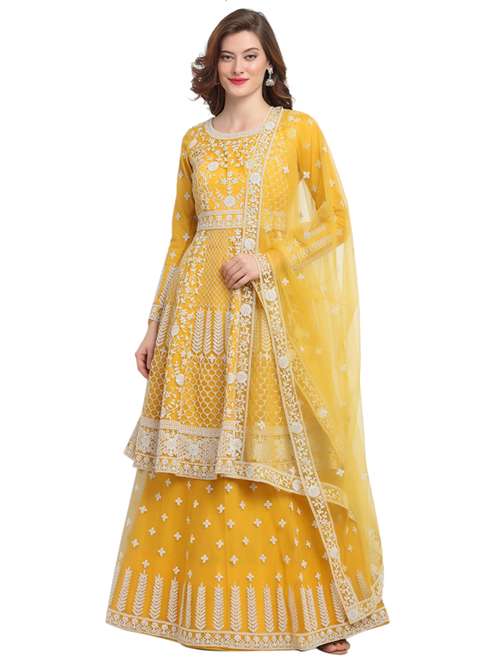 yellow net semistitched suit - 17775457 - Very Small Image - 1