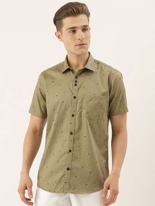 olive green checkered casual shirt - 17785643 - Very Small Image - 1