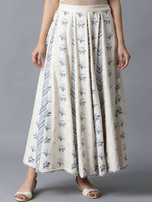 beige printed flared skirt - 17791074 - Very Small Image - 1