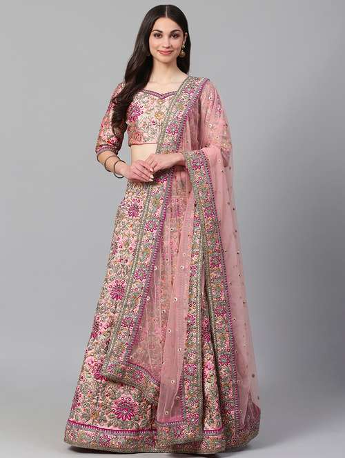 pink art silk aline lehenga - 17795697 - Very Small Image - 1