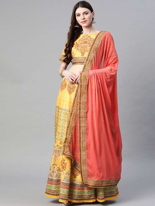 yellow art silk flared lehenga - 17795748 - Very Small Image - 1