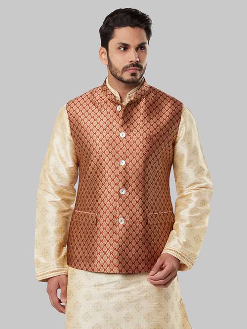 red self design nehru jacket - 17800713 - Very Small Image - 1