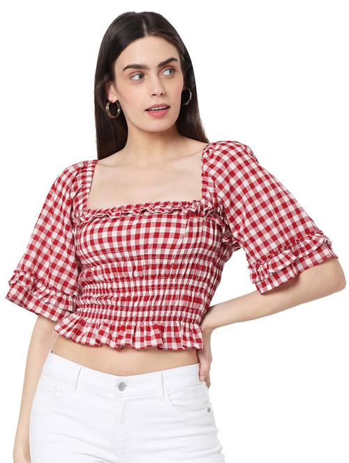 square neck checkered crop top - 17813689 - Very Small Image - 1