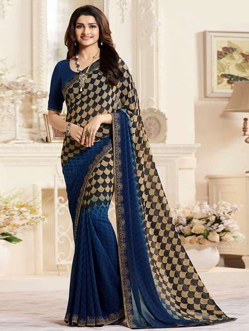 geometrical printed saree with blouse - 17828706 - Very Small Image - 1