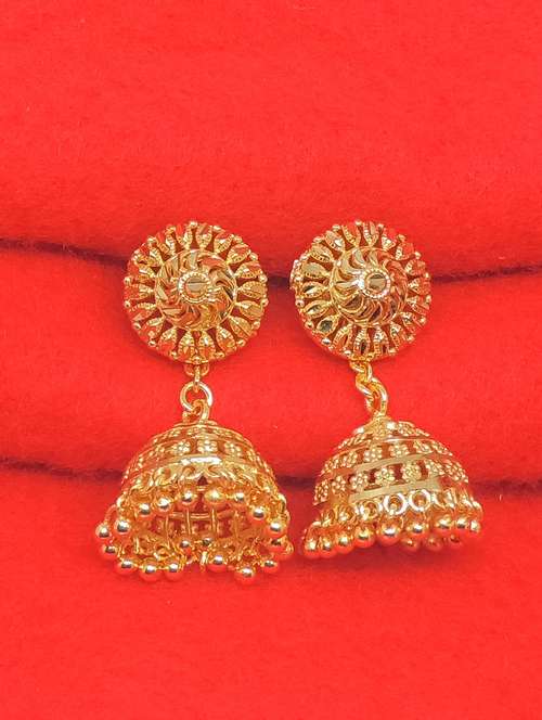 gold brass jhumka earring - 17839364 - Very Small Image - 1
