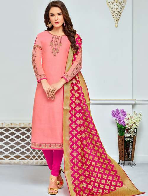 pink silk semistitched suit - 17856840 - Very Small Image - 1
