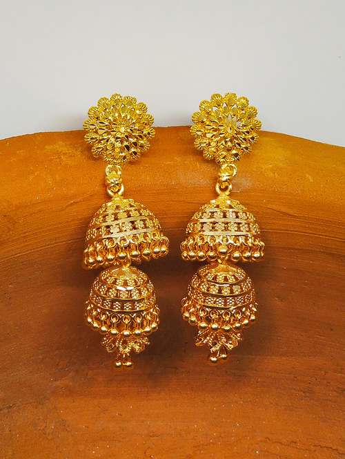 gold brass jhumka earring - 17860317 - Very Small Image - 1