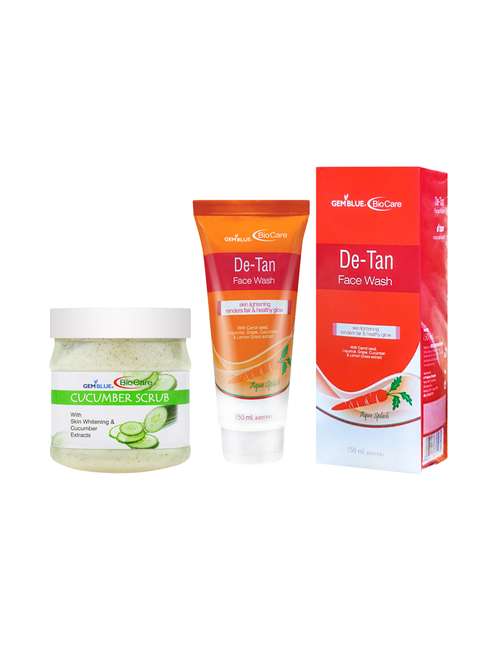 gemblue biocare cucumber scrub, 500ml and de-tan face wash, 150ml - 17862274 - Very Small Image - 1