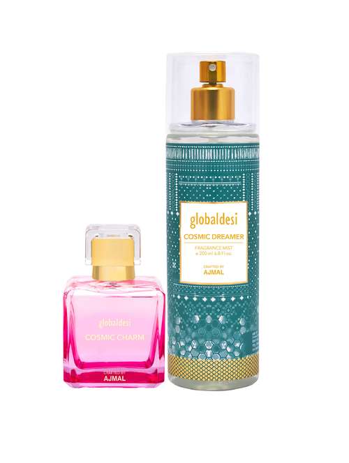 global desi cosmic charm eau de parfum 50ml & cosmic dreamer body mist 200ml pack of 2 for women + 2 parfum testers - 17869455 - Very Small Image - 1