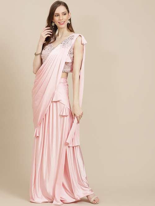women's solid rosewater colored saree - 17874090 - Very Small Image - 1