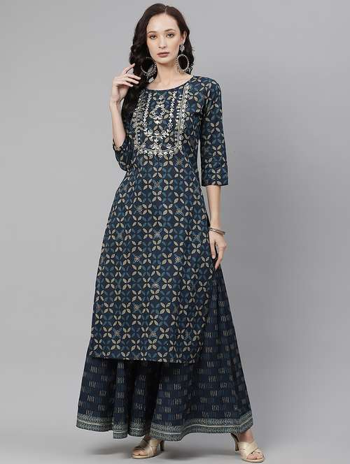 printed kurta palazzo set - 17885990 - Very Small Image - 1