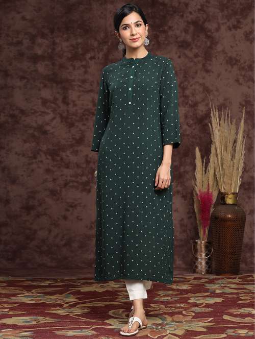bottle green straight kurta - 17948106 - Very Small Image - 1