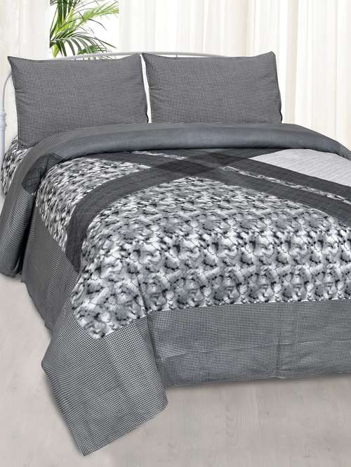 jaipurfabric bedsheet jaipur fabric grey multi design small checkered border cotton double bedsheet - 17959395 - Very Small Image - 1