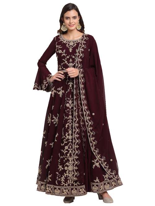 maroon georgette semistitched suit - 17961275 - Very Small Image - 1