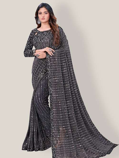 sequined embroidered saree with blouse - 17983030 - Very Small Image - 1