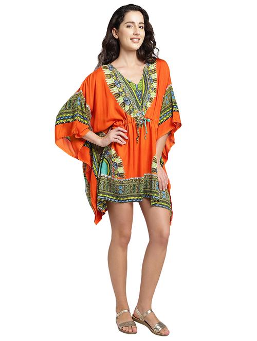 v-neck printed kaftan dress - 17997402 - Very Small Image - 1
