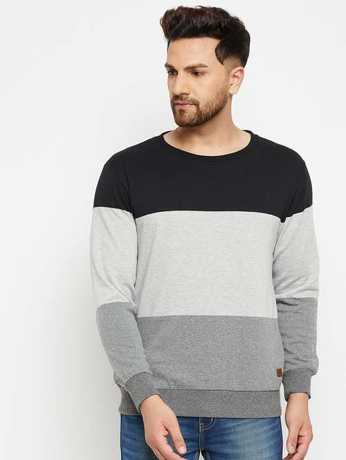 grey color block cut & sew sweatshirt - 18006385 - Very Small Image - 1