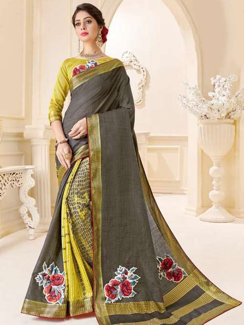 floral printed saree with blouse - 18006526 - Very Small Image - 1