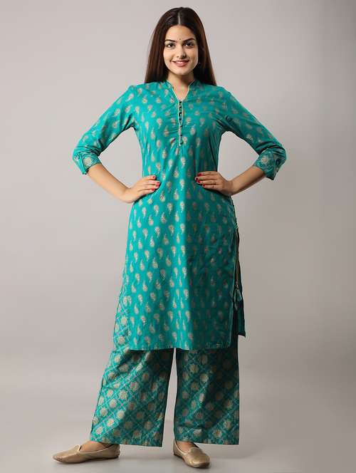 gold print kurta palazzo set - 18011487 - Very Small Image - 1
