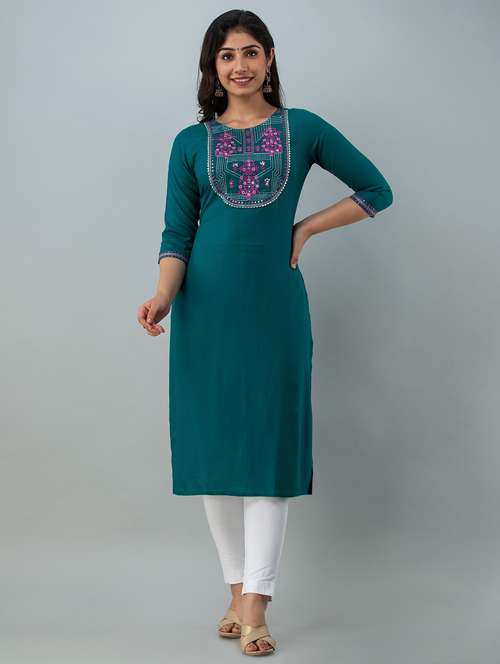 embroidered straight kurta - 18012475 - Very Small Image - 1