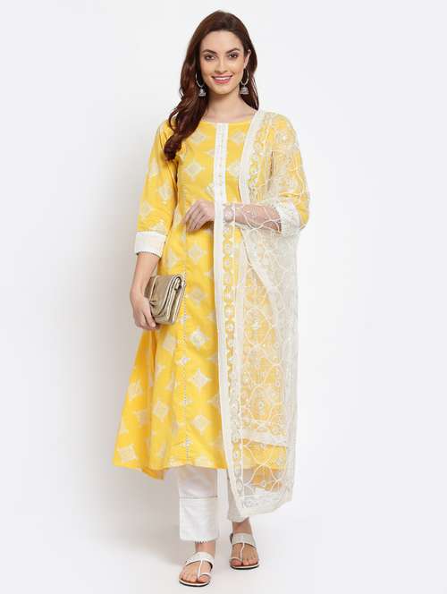 yellow cotton kurta pant set - 18015740 - Very Small Image - 1