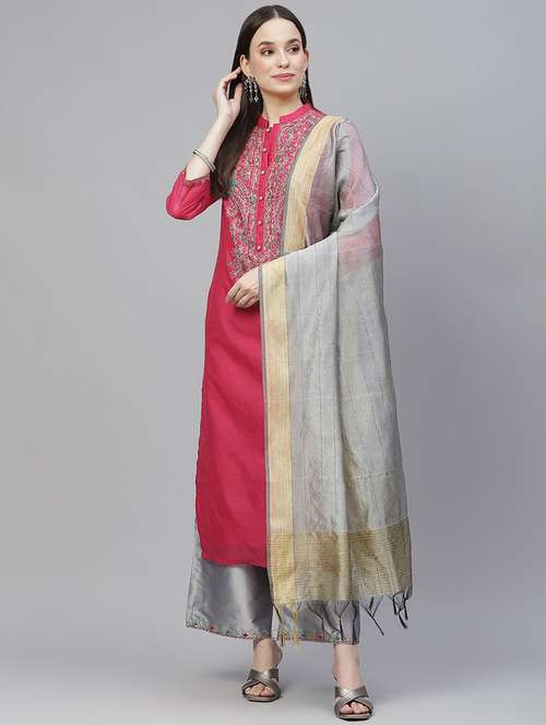 pink chanderi suit set - 18018903 - Very Small Image - 1