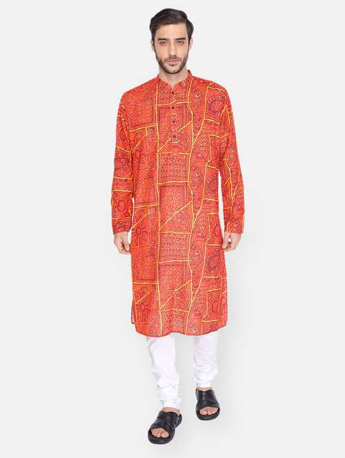 red printed long kurta - 18019553 - Very Small Image - 1