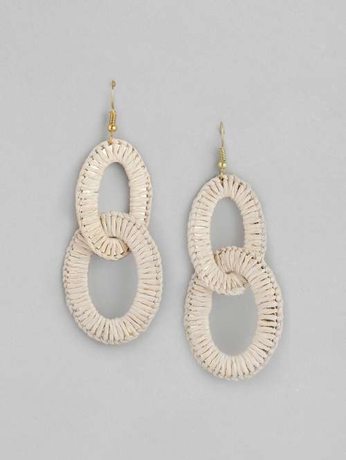 beige metal drop earring - 18030230 - Very Small Image - 1
