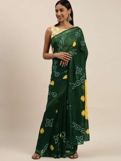 women's bandhani bottle green colored saree with blouse - 18042346 - Very Small Image - 1