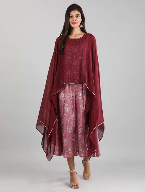 pink cotton aline ethnic dress - 18046053 - Very Small Image - 1