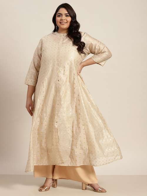 beige chanderi anarkali kurta - 18056411 - Very Small Image - 1