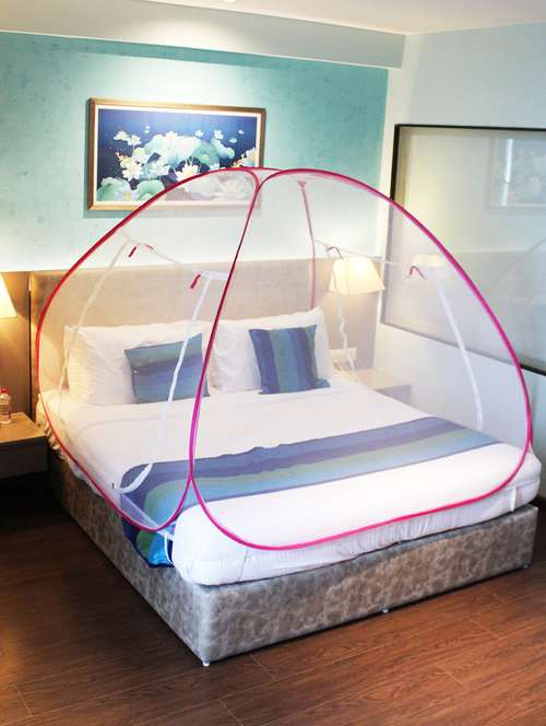 silver shine pink mosquito net foldable double bed net king size - 18069528 - Very Small Image - 1
