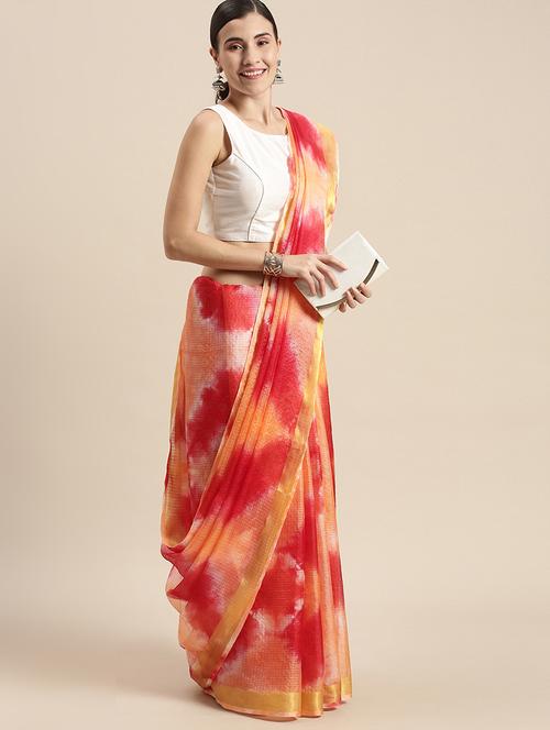 women's tie & dye red colored saree with blouse - 18074201 - Very Small Image - 1