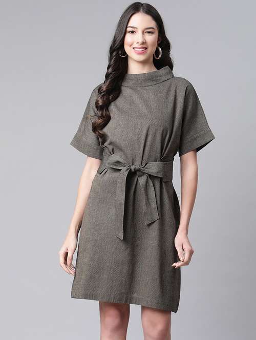 women's belted solid dress - 18180193 - Very Small Image - 1