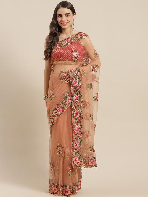 pink net embroidered saree with blouse - 18213029 - Very Small Image - 1