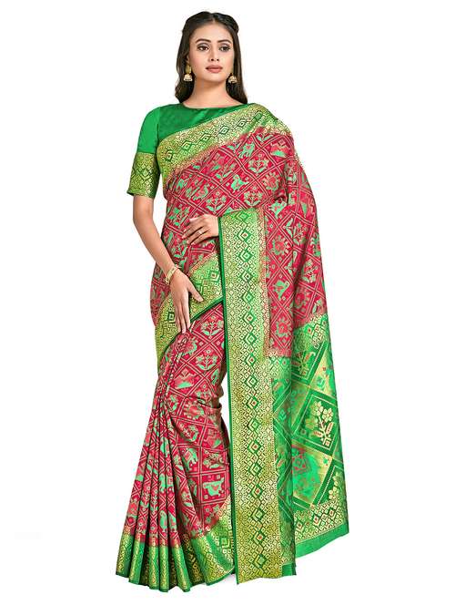 women's self design pink colored saree with blouse - 18214478 - Very Small Image - 1