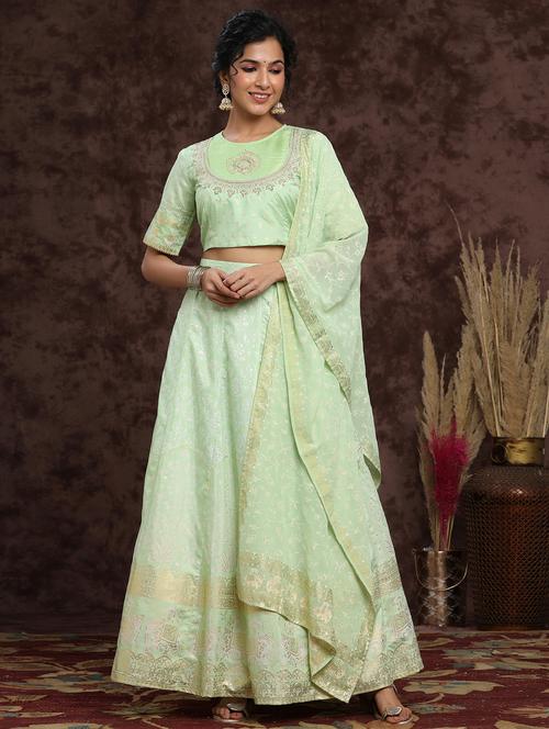green flared lehenga - 18217132 - Very Small Image - 1
