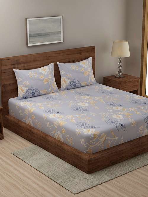 grey cotton blend bedsheet - 18247658 - Very Small Image - 1