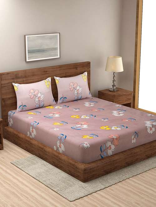 pink cotton blend bedsheet - 18247706 - Very Small Image - 1